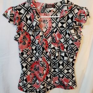 Asian design crop top with ruffle 28" chest by 19" long (h2)